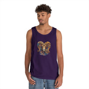 Bohemian Floral Ram Tank Top - Unisex Cotton Singlet, Artistic Apparel, Summer Wear, Festival Fashion, Nature Lover Gift