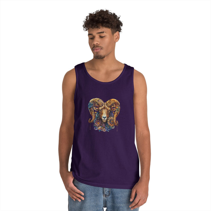 Bohemian Floral Ram Tank Top - Unisex Cotton Singlet, Artistic Apparel, Summer Wear, Festival Fashion, Nature Lover Gift
