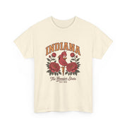 Indiana Floral T-Shirt, Unisex Heavy Cotton Tee for Hoosier State Lovers, Casual Wear, Gift for Indiana Residents, Summer Style