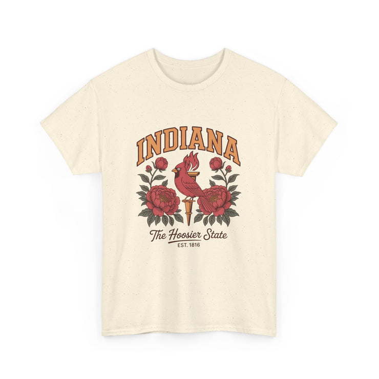 Indiana Floral T-Shirt, Unisex Heavy Cotton Tee for Hoosier State Lovers, Casual Wear, Gift for Indiana Residents, Summer Style