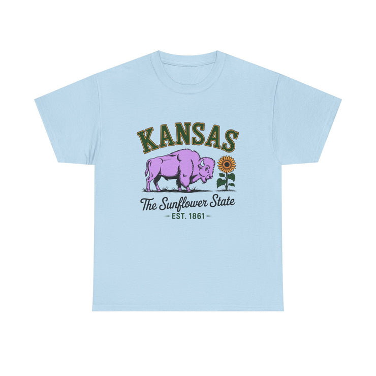 Kansas Sunflower State Tee, Unisex Heavy Cotton T-Shirt, Gift for Kansas Lovers, Cute State Pride Shirt, Fun Souvenir, Everyday Wear
