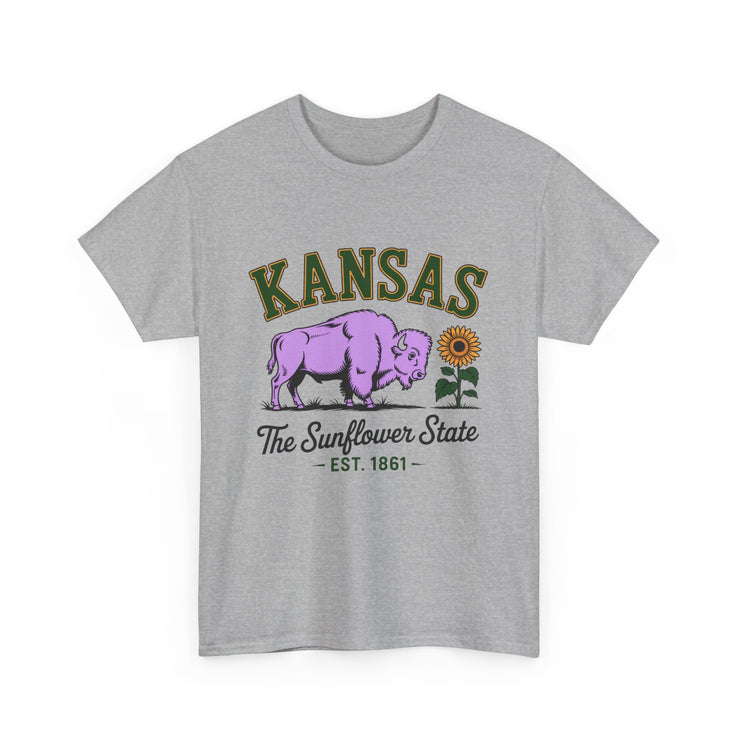 Kansas Sunflower State Tee, Unisex Heavy Cotton T-Shirt, Gift for Kansas Lovers, Cute State Pride Shirt, Fun Souvenir, Everyday Wear