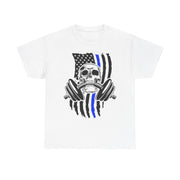 Unisex Skull American Flag Tee, Gym Shirt, Fitness Apparel, Workout Gift, Casual Wear, Patriotic Activewear