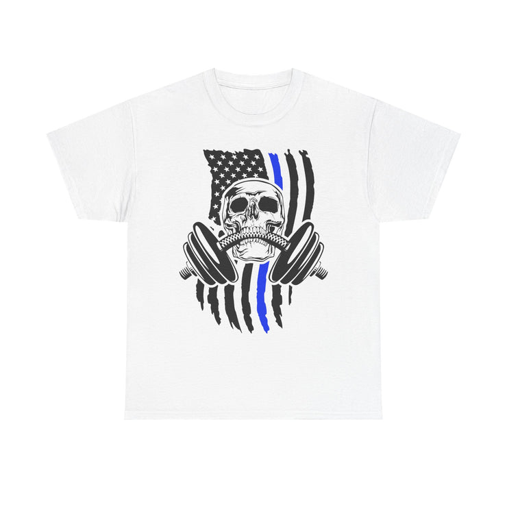 Unisex Skull American Flag Tee, Gym Shirt, Fitness Apparel, Workout Gift, Casual Wear, Patriotic Activewear