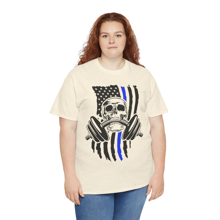 Unisex Skull American Flag Tee, Gym Shirt, Fitness Apparel, Workout Gift, Casual Wear, Patriotic Activewear