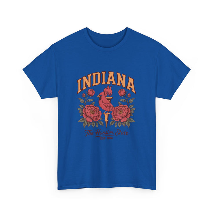 Indiana Floral T-Shirt, Unisex Heavy Cotton Tee for Hoosier State Lovers, Casual Wear, Gift for Indiana Residents, Summer Style