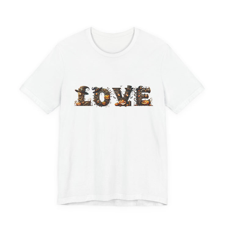 Love Typography Unisex Tee, Casual Love Shirt, Gift for Her, Heartfelt Tee, Valentine's Day Gift, Halloween Design