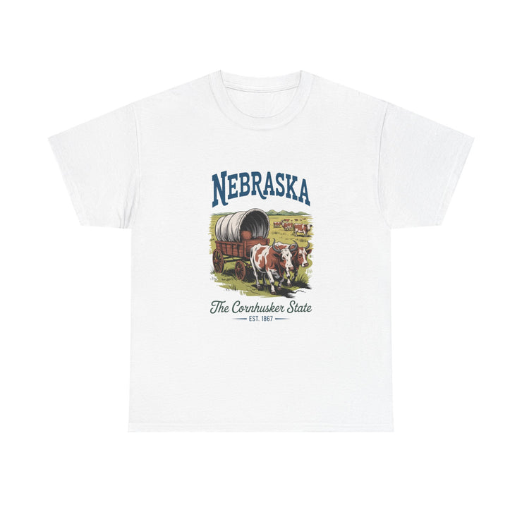 Nebraska Heritage Unisex Heavy Cotton Tee, Vintage State Shirt, Nebraska Flag Apparel, Midwest Pride T-Shirt, Cowpoke Style Tee, USA States Design