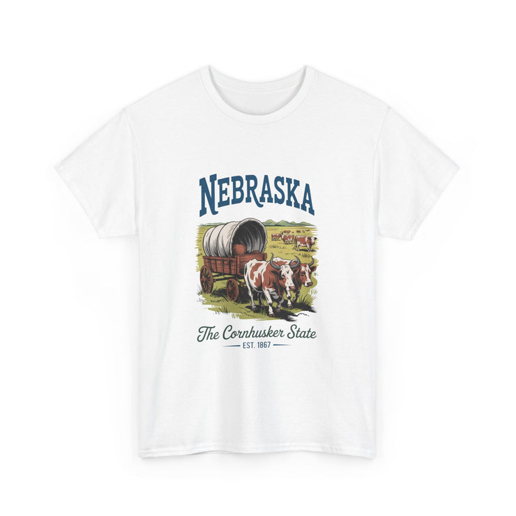 Nebraska Heritage Unisex Heavy Cotton Tee, Vintage State Shirt, Nebraska Flag Apparel, Midwest Pride T-Shirt, Cowpoke Style Tee, USA States Design