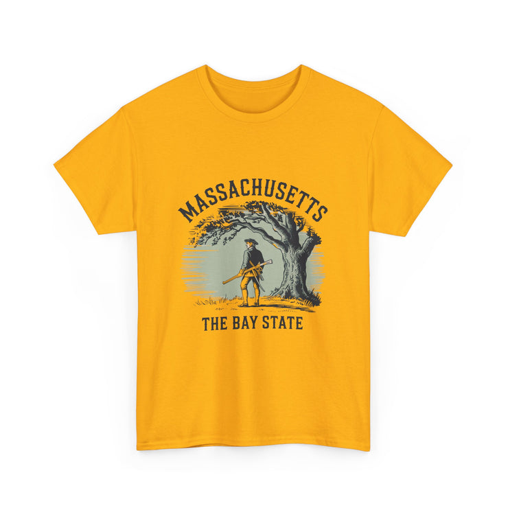 Massachusetts Vintage Unisex Heavy Cotton Tee, Rustic State T-Shirt, Travel Souvenir, Casual Wear, Gift for Locals and Tourists