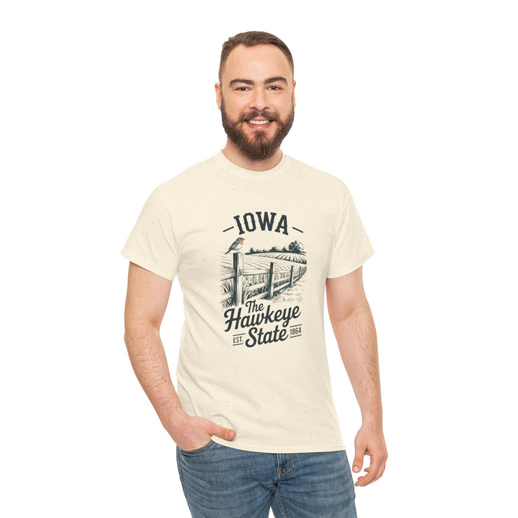 Iowa The Hawkeye State T-Shirt, Vintage Style Tee, Unisex Cotton Shirt, Iowa Pride Gift, USA States Design