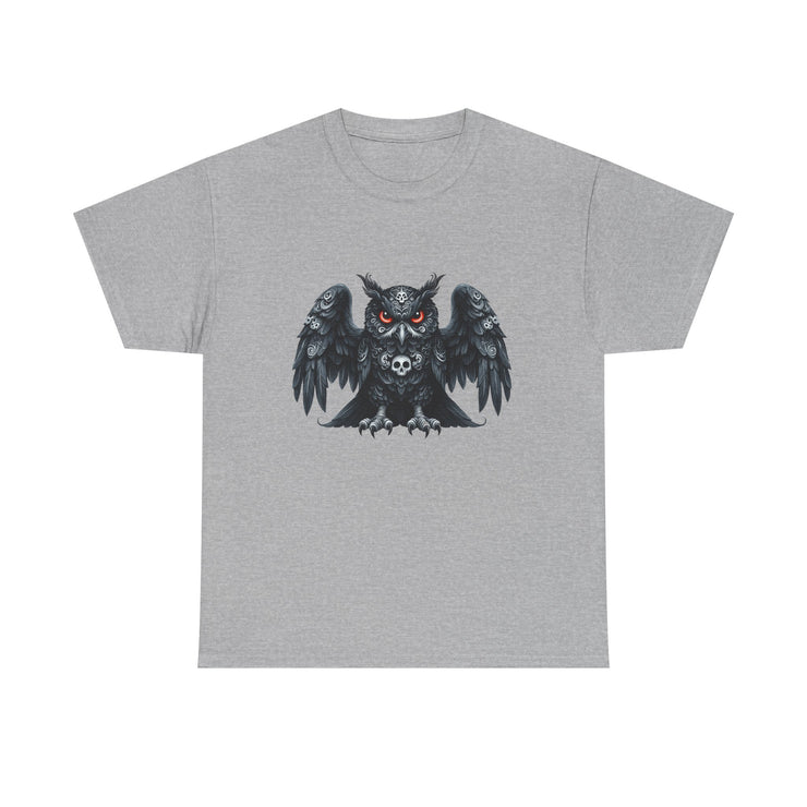 Owl Skull Graphic Tee, Unisex Heavy Cotton T-Shirt, Edgy Apparel for Halloween, Casual Wear, Gift for Gothic Style Lovers