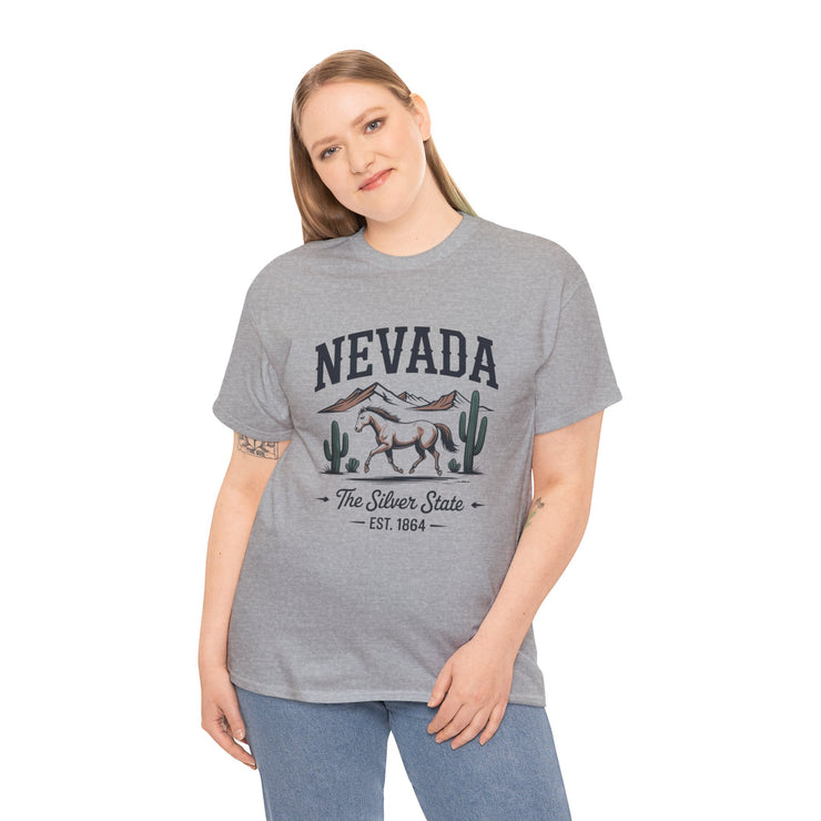 Nevada Graphic Unisex Heavy Cotton Tee, Casual Wear, State Pride Shirt, Travel Gift, Summer Clothing, USA States Design