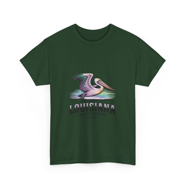 Louisiana Pelican Unisex Heavy Cotton Tee, Coastal Vibes Shirt, Gift for Louisiana Lovers, Casual Wear, Beach Trip T-Shirt, USA States Design