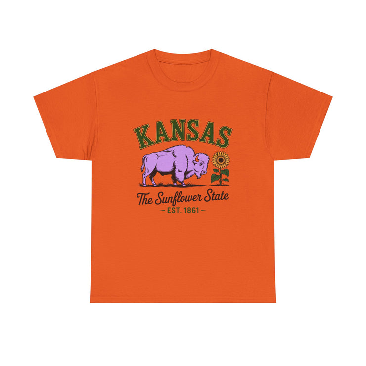 Kansas Sunflower State Tee, Unisex Heavy Cotton T-Shirt, Gift for Kansas Lovers, Cute State Pride Shirt, Fun Souvenir, Everyday Wear