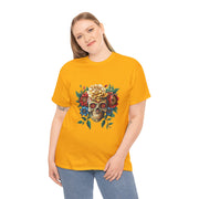 Floral Skull Tee - Unisex Heavy Cotton | Boho Style Shirt, Festival Wear, Gothic Aesthetic, Unique Gift, Casual Everyday Top