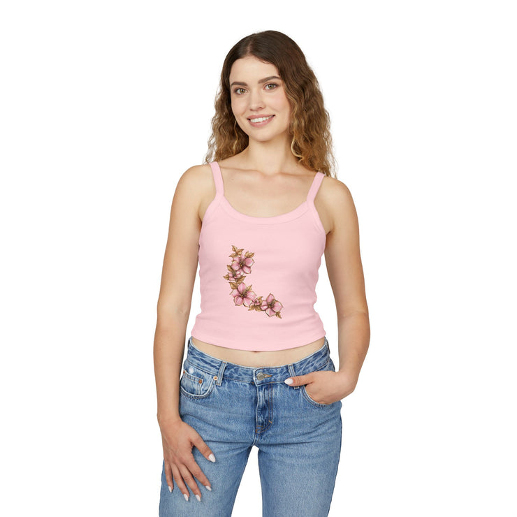Floral Initials Women's Tank Top, Summer Top, Floral Tank, Personalized Spaghetti Strap, Gift for Her, Casual Wear, Everyday Style
