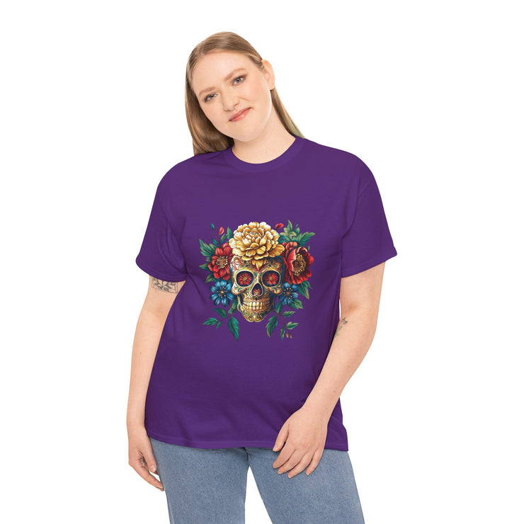 Floral Skull Tee - Unisex Heavy Cotton | Boho Style Shirt, Festival Wear, Gothic Aesthetic, Unique Gift, Casual Everyday Top