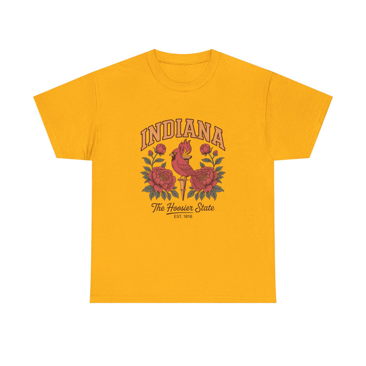 Indiana Floral T-Shirt, Unisex Heavy Cotton Tee for Hoosier State Lovers, Casual Wear, Gift for Indiana Residents, Summer Style
