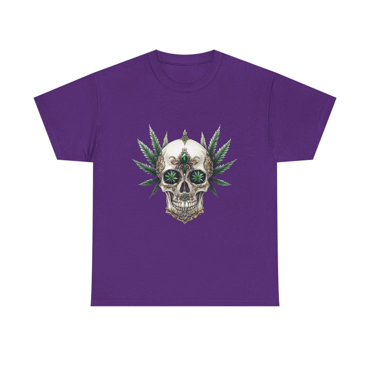 Skull & Greenery Unisex Heavy Cotton Tee - Edgy Graphic Shirt for Casual Wear, Festival Clothing, Gift for Him/Her, Summer Vibes.