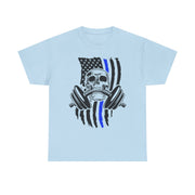 Unisex Skull American Flag Tee, Gym Shirt, Fitness Apparel, Workout Gift, Casual Wear, Patriotic Activewear