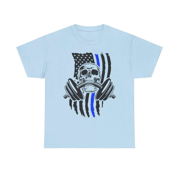 Unisex Skull American Flag Tee, Gym Shirt, Fitness Apparel, Workout Gift, Casual Wear, Patriotic Activewear
