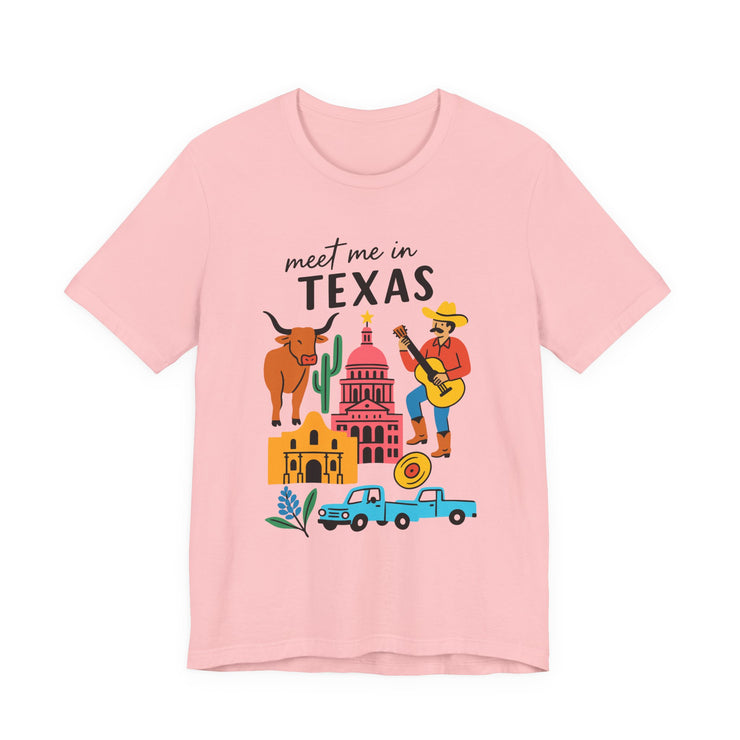 Texas-Inspired Unisex Tee: Meet Me in Texas Graphic T-Shirt, Gift for Texans, Summer Outfit, USA States Design