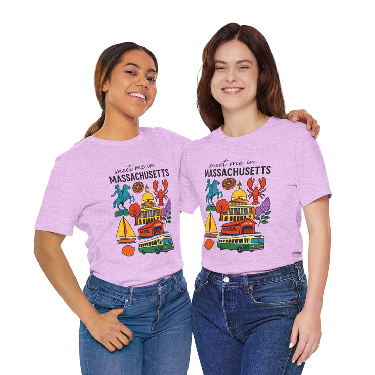 Meet Me in Massachusetts Tee - Unisex Jersey Short Sleeve Shirt, Massachusetts Travel T-Shirt, USA States Design
