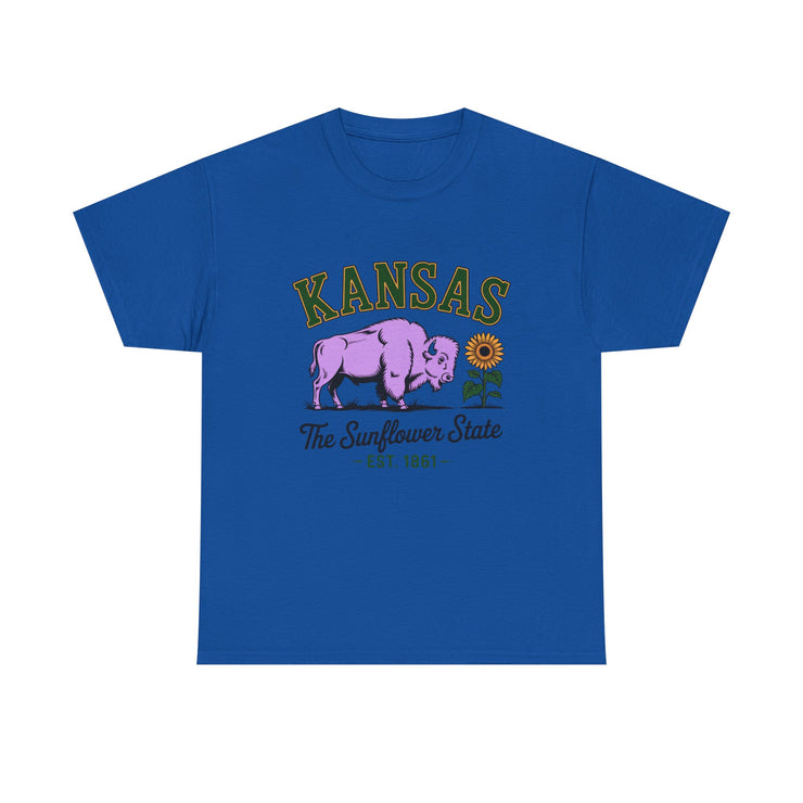 Kansas Sunflower State Tee, Unisex Heavy Cotton T-Shirt, Gift for Kansas Lovers, Cute State Pride Shirt, Fun Souvenir, Everyday Wear