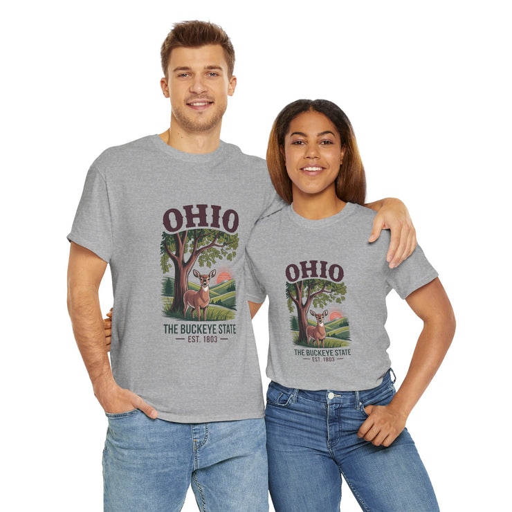 Ohio Vintage Graphic Tee, Unisex Cotton Shirt, Buckeye State Gift, Nature Lover Tee, Casual Wear, Ohio Pride Clothing, USA States Design