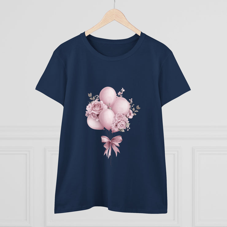Women's Floral Balloon Tee, Cute Graphic Tee, Birthday Gift, Casual Cotton Shirt, Everyday Wear, Floral Design
