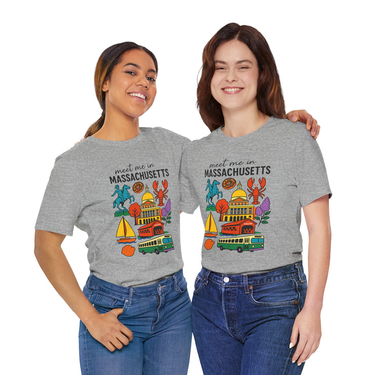 Meet Me in Massachusetts Tee - Unisex Jersey Short Sleeve Shirt, Massachusetts Travel T-Shirt, USA States Design