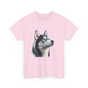 Siberian Husky Heavy Cotton Tee, Cozy Dog Lover Shirt, Unisex Graphic Tee, Pet Owner Gift, Cute Animal Apparel