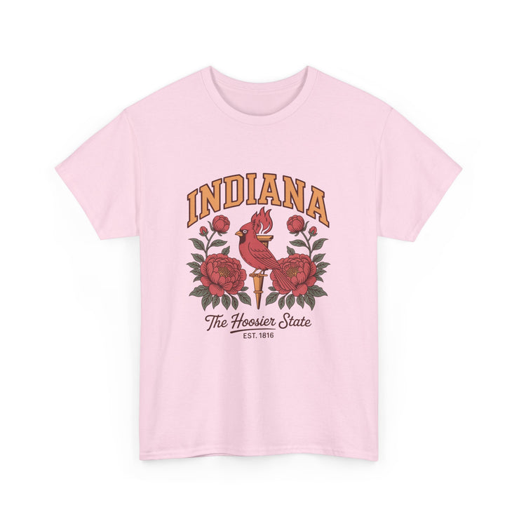 Indiana Floral T-Shirt, Unisex Heavy Cotton Tee for Hoosier State Lovers, Casual Wear, Gift for Indiana Residents, Summer Style