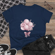 Women's Floral Balloon Tee, Cute Graphic Tee, Birthday Gift, Casual Cotton Shirt, Everyday Wear, Floral Design