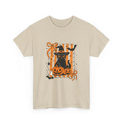 Halloween Cat Tee, Unisex Heavy Cotton Tee, Spooky Season Shirt, Fall Festivity Apparel, Pumpkin Lover Gift