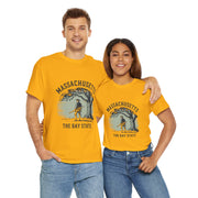 Massachusetts Vintage Unisex Heavy Cotton Tee, Rustic State T-Shirt, Travel Souvenir, Casual Wear, Gift for Locals and Tourists
