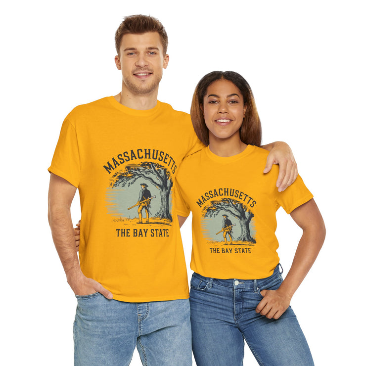 Massachusetts Vintage Unisex Heavy Cotton Tee, Rustic State T-Shirt, Travel Souvenir, Casual Wear, Gift for Locals and Tourists