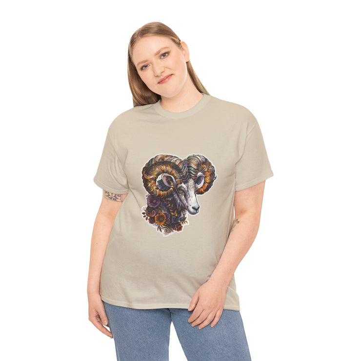 Bohemian Ram Graphic Tee, Casual Apparel, Gift for Animal Lovers, Festival Wear, Unisex T-Shirt, Nature-Inspired Clothing