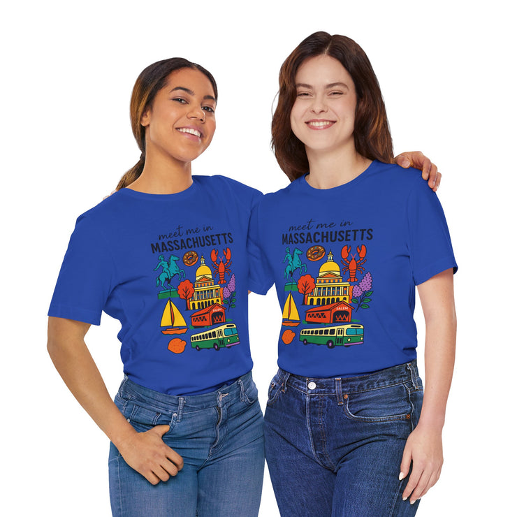 Meet Me in Massachusetts Tee - Unisex Jersey Short Sleeve Shirt, Massachusetts Travel T-Shirt, USA States Design