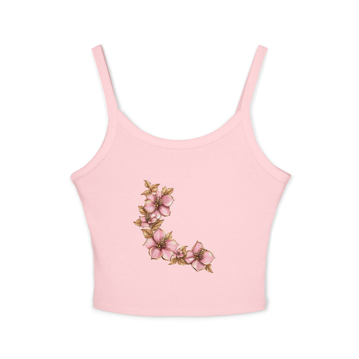 Floral Initials Women's Tank Top, Summer Top, Floral Tank, Personalized Spaghetti Strap, Gift for Her, Casual Wear, Everyday Style
