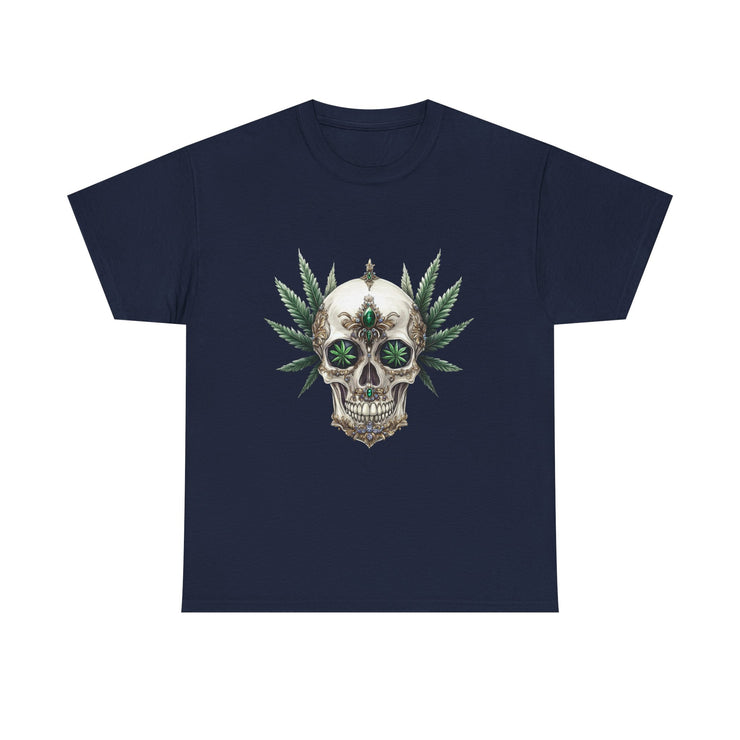 Skull & Greenery Unisex Heavy Cotton Tee - Edgy Graphic Shirt for Casual Wear, Festival Clothing, Gift for Him/Her, Summer Vibes.