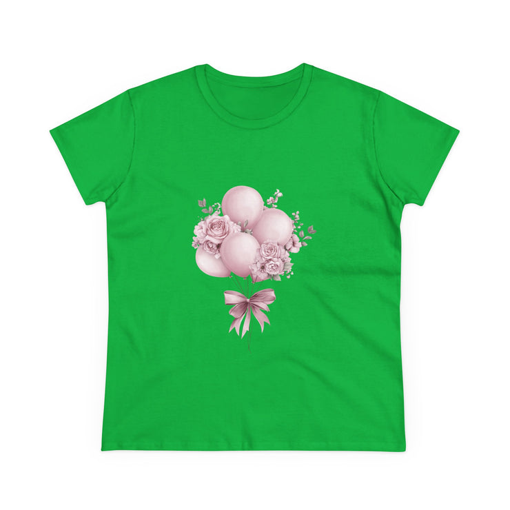 Women's Floral Balloon Tee, Cute Graphic Tee, Birthday Gift, Casual Cotton Shirt, Everyday Wear, Floral Design