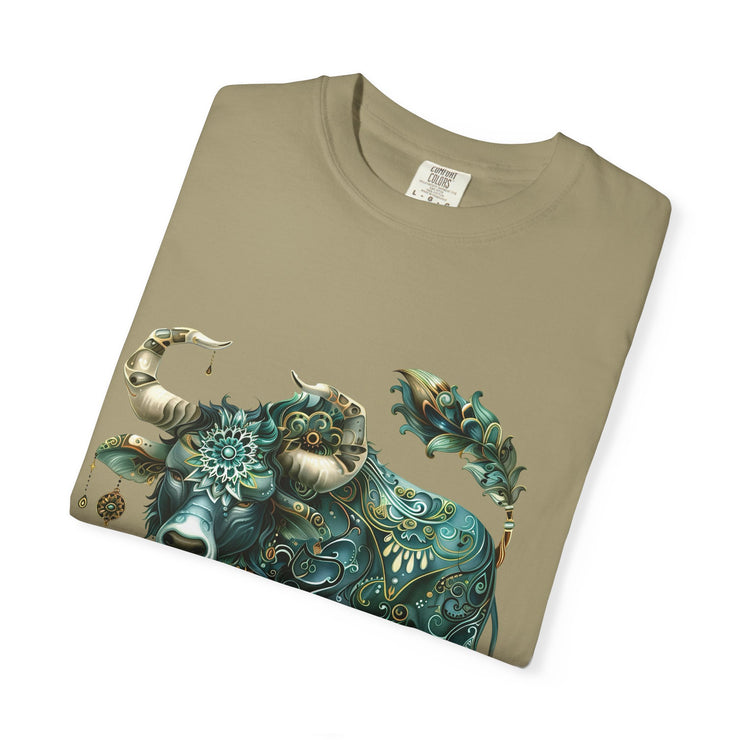Bohemian Bull T-Shirt, Artistic Graphic Tee, Unisex Shirt for Cow Lovers, Gift for Occasions, Casual Wear, Eco-Friendly Style