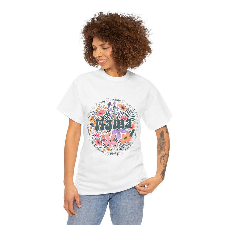 Floral 'Mama' Unisex Heavy Cotton Tee, Perfect for Mother's Day, Gifts for Mom, Birthday Apparel,