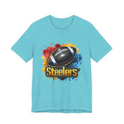 Steelers Football Splash Tee | Unisex Short Sleeve Shirt for Game Day, Sports Fan, Gift for Him, Tailgate Party, Sports Design