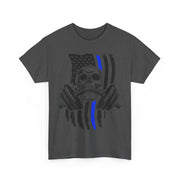 Unisex Skull American Flag Tee, Gym Shirt, Fitness Apparel, Workout Gift, Casual Wear, Patriotic Activewear