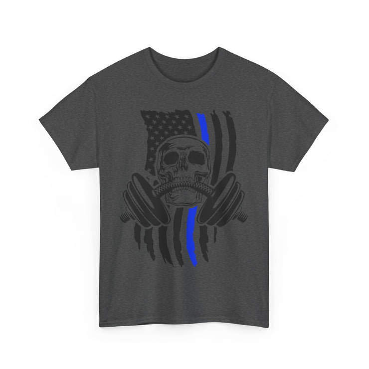 Unisex Skull American Flag Tee, Gym Shirt, Fitness Apparel, Workout Gift, Casual Wear, Patriotic Activewear