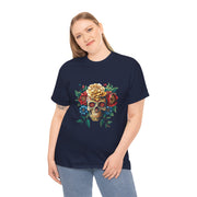 Floral Skull Tee - Unisex Heavy Cotton | Boho Style Shirt, Festival Wear, Gothic Aesthetic, Unique Gift, Casual Everyday Top