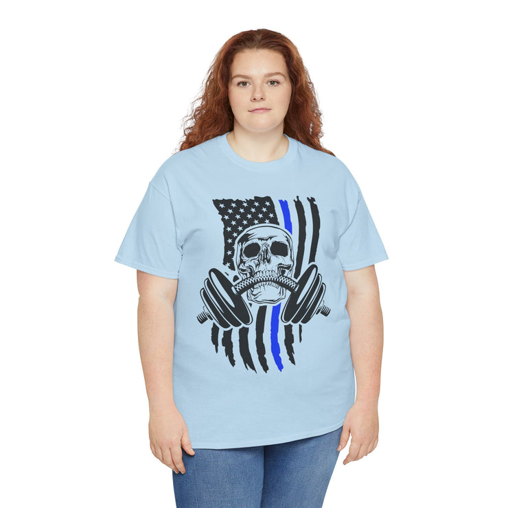 Unisex Skull American Flag Tee, Gym Shirt, Fitness Apparel, Workout Gift, Casual Wear, Patriotic Activewear